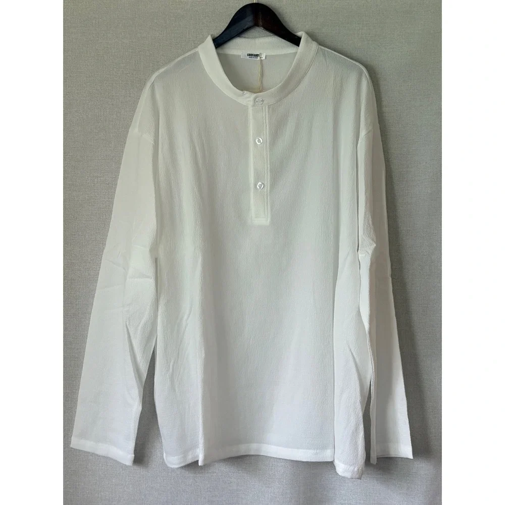 NWT COOFANDY Mens White 2 Piece Henley Shirt and Pants Set Lounge XXXL Beachwear - Picture 4 of 16